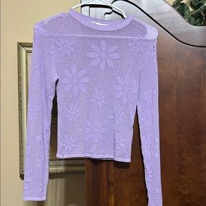 Zara Purple Floral Knit Long Sleeve Top